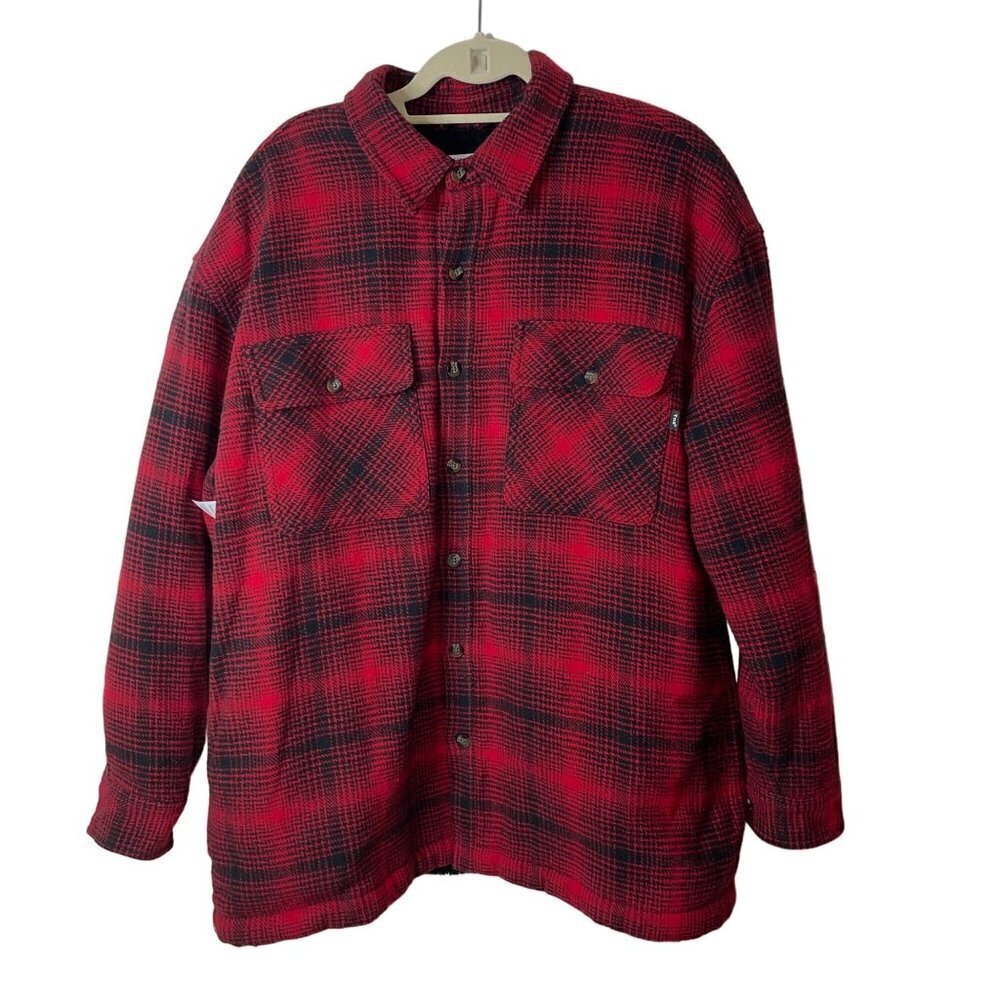 Tna Womens Jacket Size Large Red Prospect Sherpa Shacket Plaid Button Down